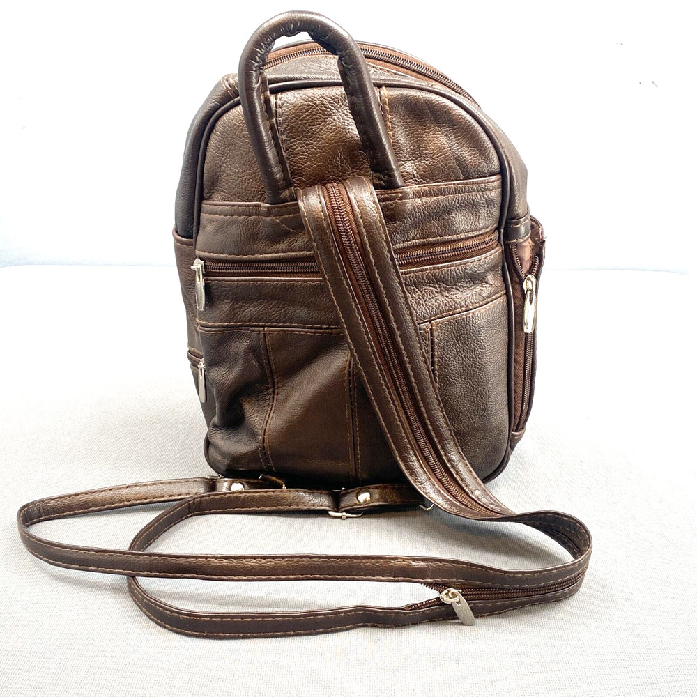 Vtg 90s Pebbled Leather Patchwork Backpack Bag Wo… - image 3